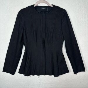 Theory Peplum Black Blazer Jacket Movement Canvas Tweed Solid Zip Sz 4 Preppy
